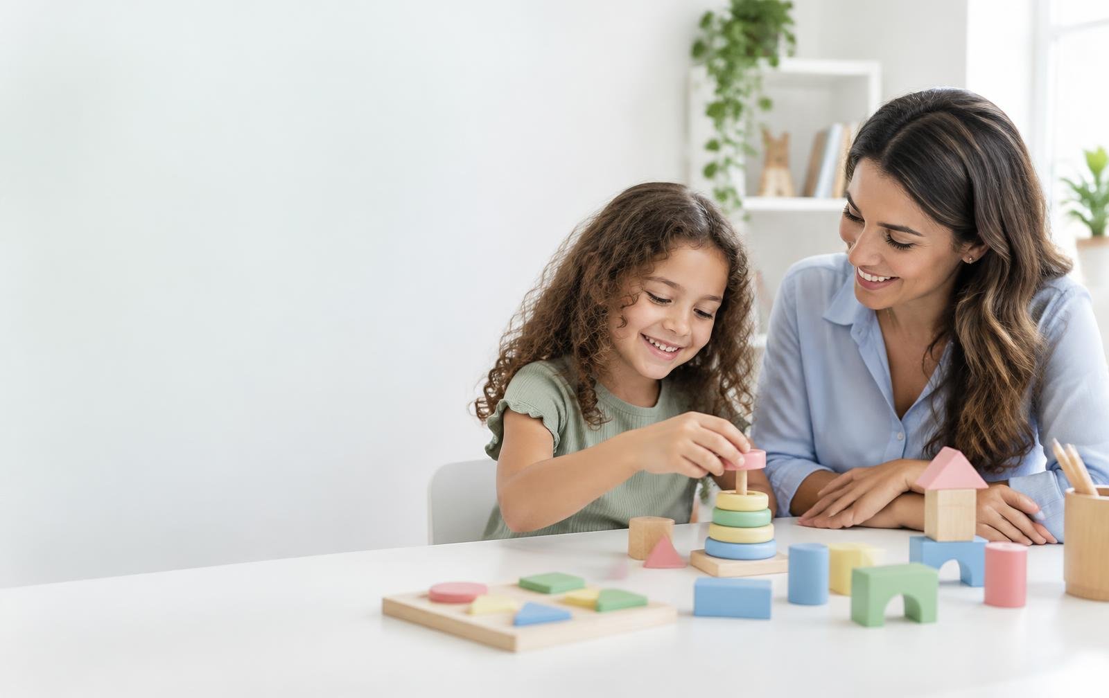 Criança explorando jogos educativos com uma profissional — imagem ilustrativa